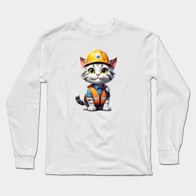 Cat With Hard Hat Long Sleeve T-Shirt by Wilcox PhotoArt